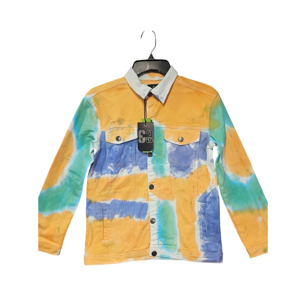 Sacred Crown Kids Tie Dye Denim Jacket Rust Blue Green Stretch Size M 10/12 NEW